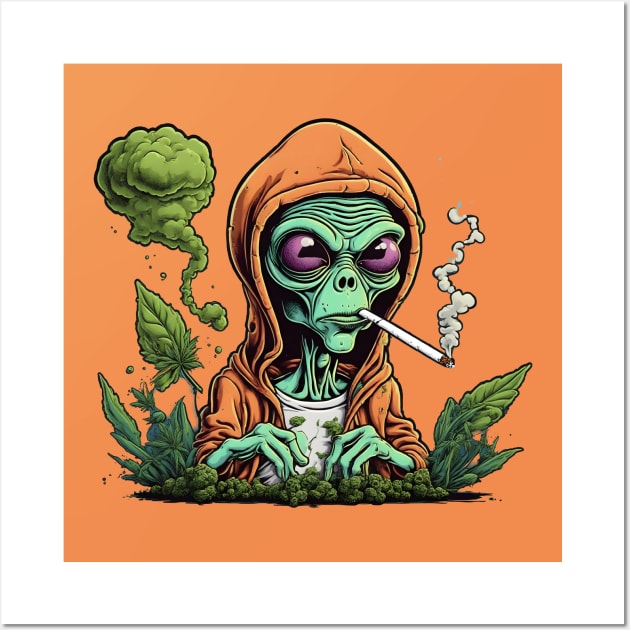 Alien Smoking Weed Wall Art by Peter Awax